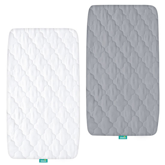 Picture of Bassinet Mattress Pad Cover Waterproof, Quilted Mattress Protector Sheets Fits All Mainstream Bassinet - Rectangle, Oval, Hourglass, 2 Pack, Ultra Soft Breathable, Grey and White