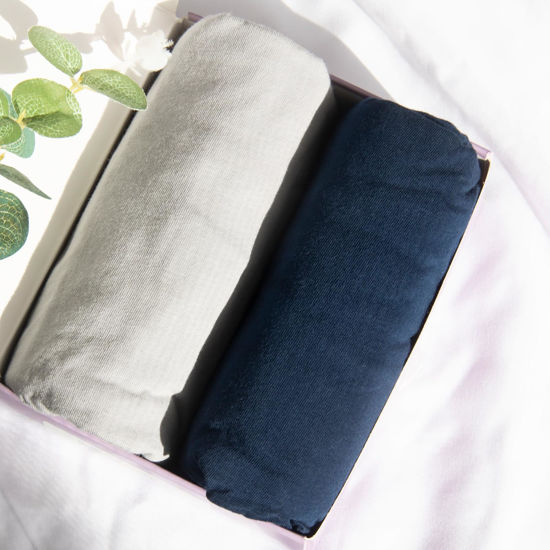 Picture of Bassinet Sheets Fit for Bellababy, Besrey and AMKE 3 in 1 Baby Bassinet(35"x21"),100% Cotton, 2 Pack, Ultra Soft Bassinet Sheet, Gray and Navy Blue