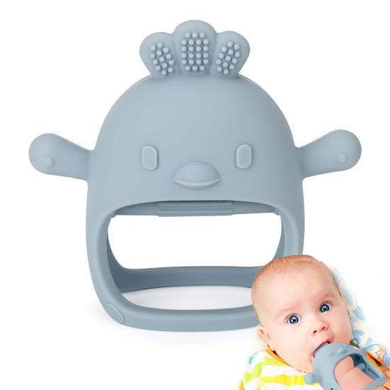 Picture of Socub Silicone Baby Teether Toy for Infants 3+ Months, BPA Free Anti-Drop Silicone Mitten Teething Toy for Soothing Sore Gums, Baby Chew Toys for Sucking Needs, Dusty Blue