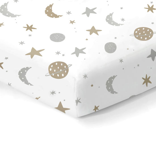 Picture of 100% Organic Cotton Fitted Sheets for Standard Crib and Toddler Mattresses/Pads 28” x 52” and up to 6” Thick. Boys and Girls. Fits, Dream On Me, Lullaby, Safety 1st, Newton, and Other Brands.