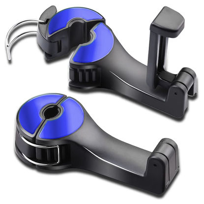 Picture of SCOVVORD Car Headrest Hidden Hook with Phone Holder, Car Seat Hooks for Purses and Bags, Universal 360° Rotation Headrest Hooks Purse Holder for Car, Car Purse Hook Holder (Blue)