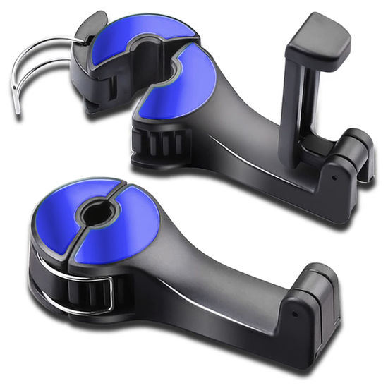 Picture of SCOVVORD Car Headrest Hidden Hook with Phone Holder, Car Seat Hooks for Purses and Bags, Universal 360° Rotation Headrest Hooks Purse Holder for Car, Car Purse Hook Holder (Blue)