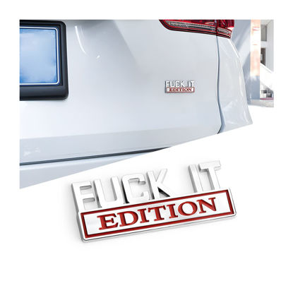 Picture of Fuck IT Edition Emblem for Car, 3D Stickers for Auto Fender Bumper Trunk Tailgate, Cool Badge Decoration Decal for Men and Women, Vehicle Accessories for Motorcycle, SUV, Truck (Silver/Wine Red)