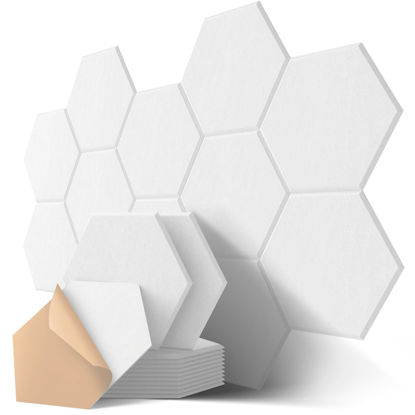 Picture of Hexagon Acoustic Panels, Kuchoow Soundproof Wall Panels Self-Adhesive, 18 Pack High Density Sound Absorbing Panels, 12"X10"X0.4" Acoustic Treatment for Recording Studio Office Home, White