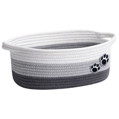 Picture of HiChen Small Dog Toy Basket, Cute Woven Basket for Shelves, Decorative Rope Storage Basket for Nursery, Baby Gift Basket for Diapers, 12 x 8 x 5 inches