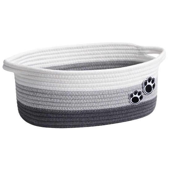 Picture of HiChen Small Dog Toy Basket, Cute Woven Basket for Shelves, Decorative Rope Storage Basket for Nursery, Baby Gift Basket for Diapers, 12 x 8 x 5 inches