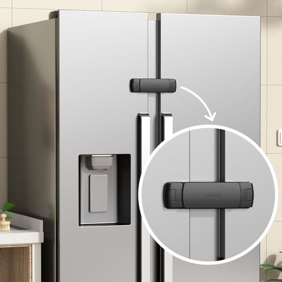 Picture of EUDEMON 1 Pack Latest French Fridge Lock French Door Refrigerator/Freezer Lock Apply to Max 3.54"(90mm) Two Door Gap Distance for Kids & Babies,Easy to Install no Tools Need or Drill (Black)