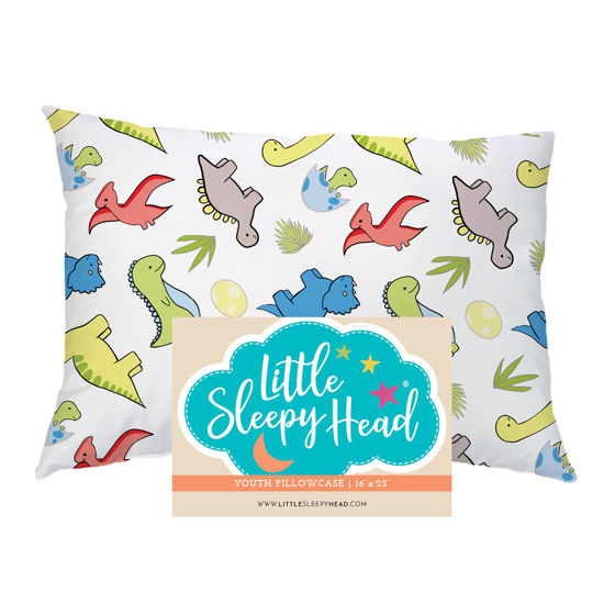 Picture of Little Sleepy Head Youth Pillowcase 16 x 22-100% Cotton & Hypoallergenic (Dinosuars White)