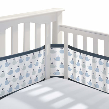 Picture of BreathableBaby Breathable Mesh Liner for Full-Size Cribs, Classic 3mm Mesh, Little Whale Navy (Size 4FS Covers 3 or 4 Sides)