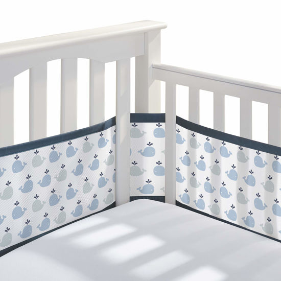 Picture of BreathableBaby Breathable Mesh Liner for Full-Size Cribs, Classic 3mm Mesh, Little Whale Navy (Size 4FS Covers 3 or 4 Sides)