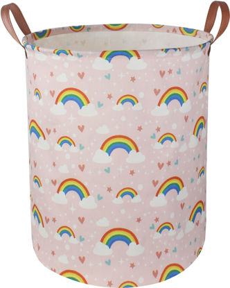 Picture of NTAOHAMPER Pink Rainbow Laundry Hamper,Baby Nursery Hamper,Kids Toy Storage Basket for Girls Bedroom,Gift Basket,Room Decor(Rainbow)