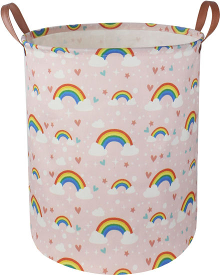 Picture of NTAOHAMPER Pink Rainbow Laundry Hamper,Baby Nursery Hamper,Kids Toy Storage Basket for Girls Bedroom,Gift Basket,Room Decor(Rainbow)