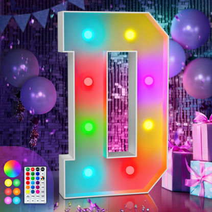 Picture of imprsv 3FT Colorful Marquee Light Up Letters D, 18 Colors Light Up Letters Alphabet Sign with Remote, Baby Letters for Baby Shower, Large Letters for Birthday Engagement Wedding Party Decor