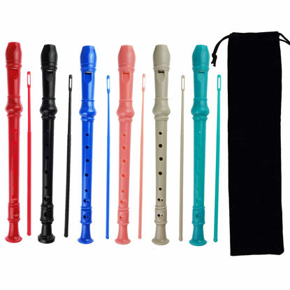 Picture of Kasteco 6 Pack German Style 8 Hole-3 Piece Descant Soprano Recorders with Cleaning Rod, Black Storage Bag, ABS Material (6 Colors)