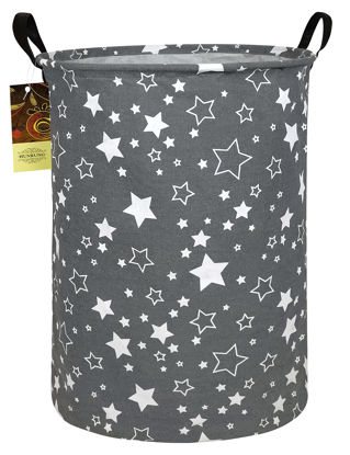 Picture of HUNRUNG Laundry Hamper,Large Canvas Fabric Lightweight Storage Basket Toy Organizer Dirty Clothes Collapsible Waterproof for College Dorms, Children Bedroom,Bathroom（Round star）