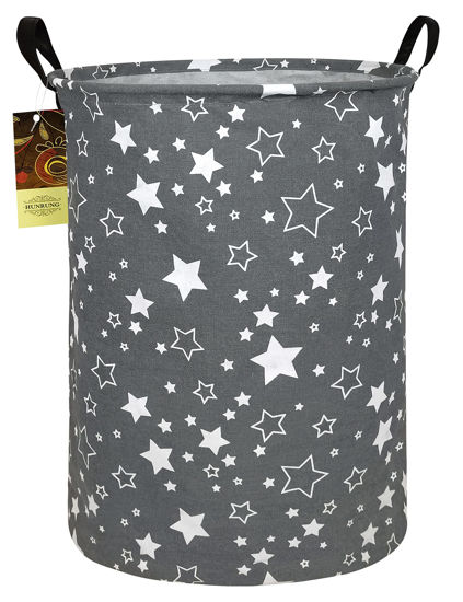 Picture of HUNRUNG Laundry Hamper,Large Canvas Fabric Lightweight Storage Basket Toy Organizer Dirty Clothes Collapsible Waterproof for College Dorms, Children Bedroom,Bathroom（Round star）