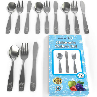 Picture of 12 Piece Stainless Steel Kids Silverware Set - Child and Toddler Safe Flatware - Kids Utensil Set - Metal Kids Cutlery Set Includes 4 Small Kids Spoons, 4 Forks & 4 Knives