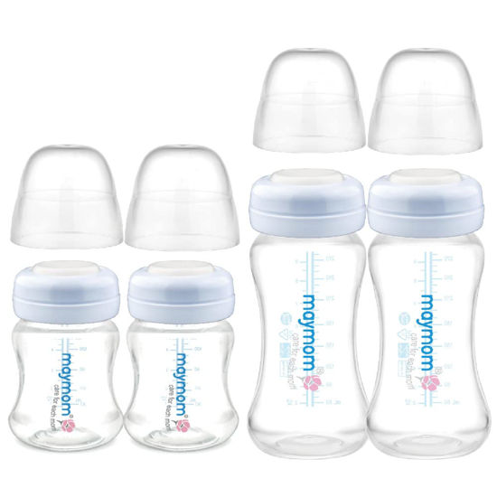 Picture of Maymom Wide-Mouth Milk Storage Collection Bottle with Dome Cap, Bottle Top, SureSeal Disk; Compatiable with Spectra S1 S2 Bottles; Compatible with Lansinoh Nipple (4.7oz/140mL, 2pc & 9oz/280mL, 2pc)