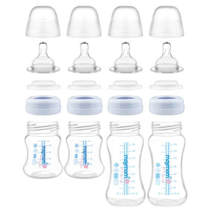 Picture of Maymom Wide-Mouth Milk Storage Collection n Feeding Bottle with Nipple, Dome Cap, Bottle Top, SureSeal Disk; Compatible with Spectra/Luna Pumps; 4.7oz/140mL, 2pc & 9oz/280mL, 2pc