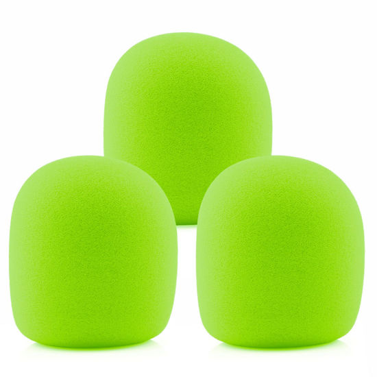 Picture of LEFXMOPHY SM58 Pop Filter，Mic Foam Replacement for Shure SM58 Vocal Microphone Windscreen, Green Noise-cancellation Windsock Cover 3-pack
