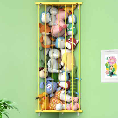 Picture of Befayoo Corner Stuffed Animal Storage Plush Toy Organizer - Kids Room Stuffed Animal Holder with Length Adjustable - Large Plush Toys Wall Hanging Storage Shelf for Nursery Playroom Bedroom (Yellow)