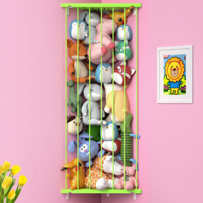Picture of Corner Stuffed Animal Storage Toy Organizer - Kids Room Stuffed Animal Holder Length Adjustable Plushie Toys Shelf - Large Corner Plush Toys Wall Hanging Storage for Nursery Playroom Bedroom(Green)