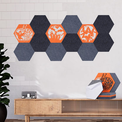 Picture of 12 Pack Self-adhesive Halloween Acoustic Panels, 14 X 12 X 0.4In Hexagon Sound Proof Panels for Halloween Wall Decoration, High Density Flame Resistant Sound Absorbing Padding for Home Studio, Office…