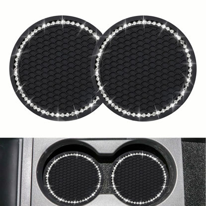 Picture of 2PCS Bling Car Cup Coaster, Universal Vehicle Cup Holder Insert Coaster, 2.75 inch Rhinestone Anti Slip Silicone Car Accessories, Suitable for Most Car Interior, Gift for Women