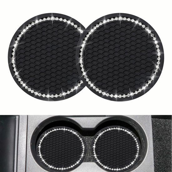 Picture of 2PCS Bling Car Cup Coaster, Universal Vehicle Cup Holder Insert Coaster, 2.75 inch Rhinestone Anti Slip Silicone Car Accessories, Suitable for Most Car Interior, Gift for Women
