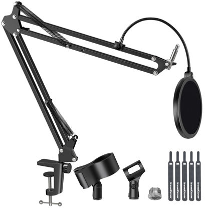 Picture of InnoGear Mic Stand for Blue Snowball and Blue Snowball iCE Boom Arm Stand with Pop Filter Microphone Holders for HyperX QuadCast SoloCast Fifine Shure SM7B and Other Mic, Max Load 1.8 KG, Large