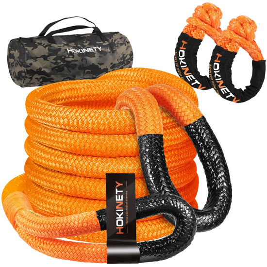 Picture of Kinetic Recovery Tow Rope: 1.26" x 30ft 55000LBS Snatch Strap with Soft Shackles Heavy Duty Offroad Towing Straps Kit for Trucks SUV UTV ATV Tractor Car Jeep - Orange