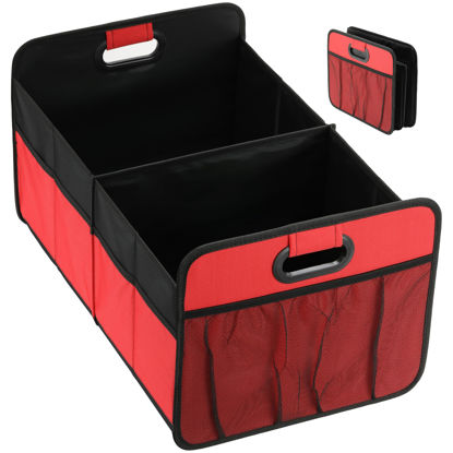 Picture of Simple Deluxe Trunk Organizer for Car/SUV/Truck, Collapsible 2 Compartment 50L Automotive Storage Box with 5 Pocket, 600D Waterproof Oxford Polyester, Anti-slip & Leak-proof, Red New