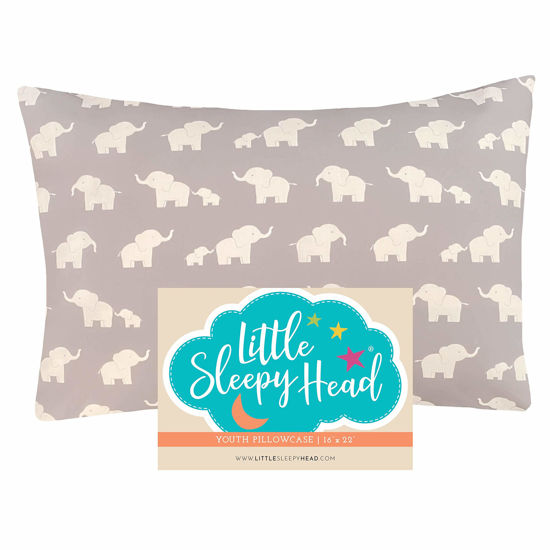 Picture of Little Sleepy Head Youth Pillowcase 16 x 22-100% Cotton & Hypoallergenic (Happy Elephants Gray)