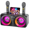 Picture of Karaoke Machine for Adults Kids with 2 Wireless Microphones, Portable Bluetooth Speaker with 9 Modes Dynamic LED Lights, Karaoke Speaker with PA System Bass/Echo/USB/TF/AUX for Home Birthday Party