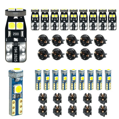 Picture of 12V White T5 37 74 73 2723 2721 T10 158 168 194 2825 with Socket Instrument Cluster Light LED Bulb Replacement Dashboard Panel Gauge Indicator Lamp PC74 PC37 PC118 PC168 PC175 PC194 PC195 PC160 PC161