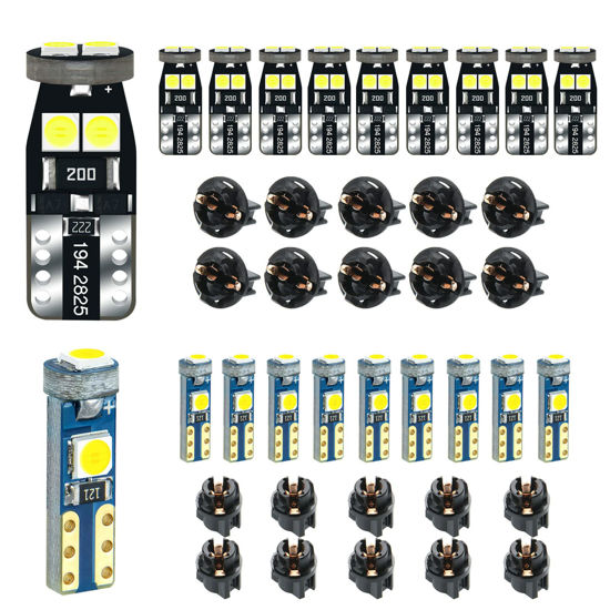 Picture of 12V White T5 37 74 73 2723 2721 T10 158 168 194 2825 with Socket Instrument Cluster Light LED Bulb Replacement Dashboard Panel Gauge Indicator Lamp PC74 PC37 PC118 PC168 PC175 PC194 PC195 PC160 PC161