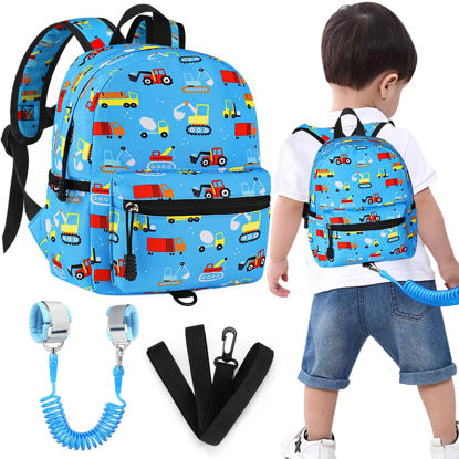 Picture of Accmor Toddler Backpack with Leash, Baby Backpacks with Anti Lost Wrist Link, Cute Mini Kids Backpack Leash Walking Harness for Travel, Small Excavator Backpack Tether for Boys Girls 1-3 (Light Blue)