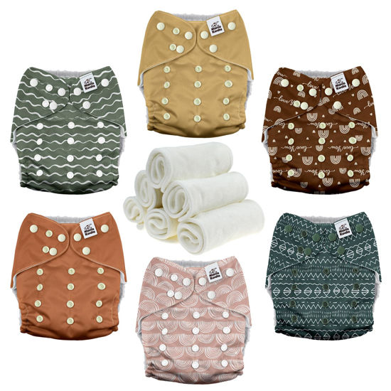 Picture of Mama Koala 3.0 Cloth Diapers for Babies with AWJ Lining, 6 Pack with 6 Natural Cloth Diaper Inserts - Reusable and Washable Pocket Diapers (Hope in The Desert)