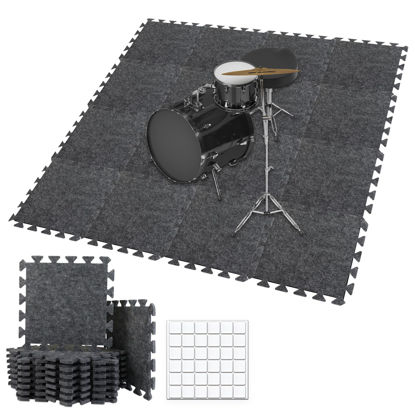 Picture of TroyStudio Thick Sound Absorbing Interlocking Floor Mats, 16 Pcs 11x 11 x 0.4 inches High Density Piano Carpet Drum Rug, Non-Slip Anti Vibration Soundproof Pads Acoustic Blankets for Music Studio M