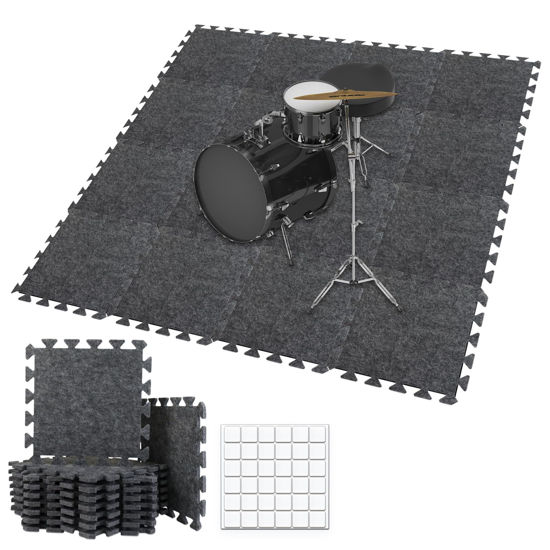 Picture of TroyStudio Thick Sound Absorbing Interlocking Floor Mats, 16 Pcs 11x 11 x 0.4 inches High Density Piano Carpet Drum Rug, Non-Slip Anti Vibration Soundproof Pads Acoustic Blankets for Music Studio M
