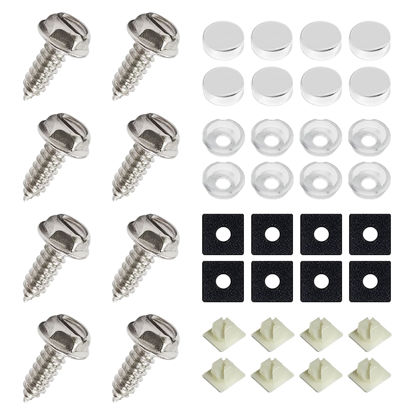 Picture of 8Sets Screws for License Plates, License Plate Screw Kit, Stainless Steel License Plate Screws, Car Accessories Rust-Proof & Anti-Rattle License Plate Bolts Fits for Front Rear Frame Holder Mounting
