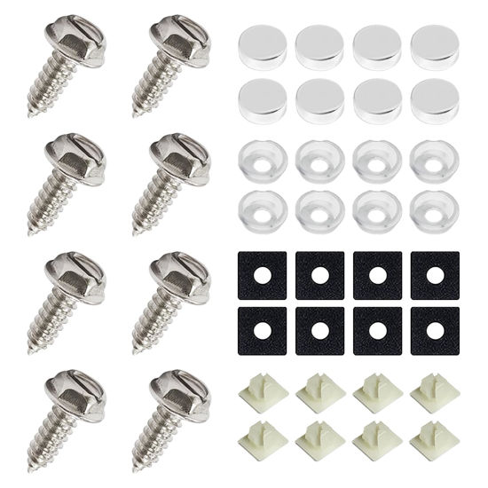Picture of 8Sets Screws for License Plates, License Plate Screw Kit, Stainless Steel License Plate Screws, Car Accessories Rust-Proof & Anti-Rattle License Plate Bolts Fits for Front Rear Frame Holder Mounting