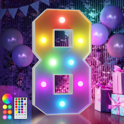 Picture of imprsv 3FT Colorful Marquee Numbers,18 Colors Number 8 with Remote, Light Up Numbers Sign for 80th Birthday Decorations Anniversary Party Decor, Pre-Cut Foam Board Kit, Mosaic Numbers for Balloon