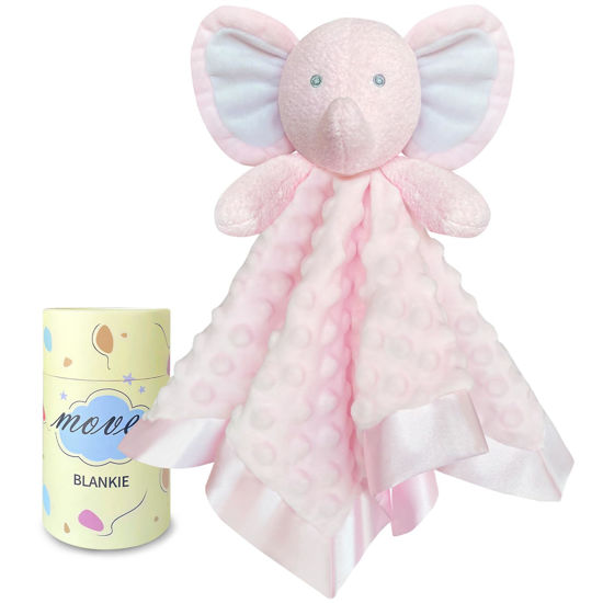 Picture of MOVEPAI Pink Elephant Baby Security Blanket Loveys for Babies Girls, 16" Soft Baby Lovey Blanket, Baby Snuggle Stuffed Animals Blankie, Baby Girls Gifts for Infant and Toddler