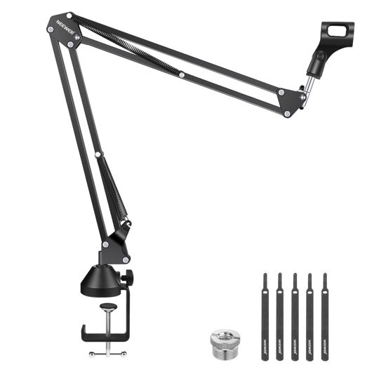 Picture of NEEWER Microphone Arm Stand, Suspension Boom Scissor Mic Arm Stand with 3/8" to 5/8" Screw and Cable Ties Compatible with Blue Yeti Snowball Yeti X Quadcast, etc. Max Load 3.3lb/1.5kg (Black)