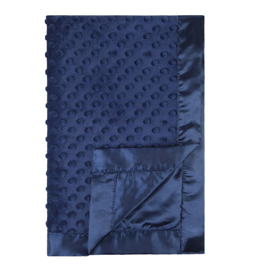 Picture of Pro Goleem Baby Soft Minky Dot Blanket with Silky Satin Backing Baby Gifts for Boys and Girls (Navy Blue, 30’’ x 40’’)