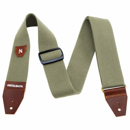 Picture of Nefelibata Guitar Strap with Pick Pocket, 100% Cotton Full Grain Leather End Guitar Strap for Acoustic Guitar, Electric Guitar, Bass, Gift for Guitarists and Kids