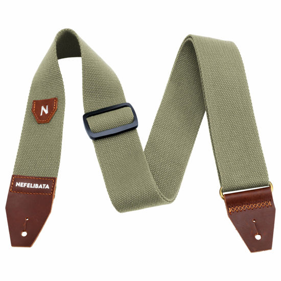 Picture of Nefelibata Guitar Strap with Pick Pocket, 100% Cotton Full Grain Leather End Guitar Strap for Acoustic Guitar, Electric Guitar, Bass, Gift for Guitarists and Kids