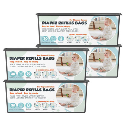 Picture of Diaper Pail Refills Bags with 30 Bags Compatible with Genie Easy Roll Signature and Platinum Diaper Pails, 7-Layer Odor-Barrier Technology, 4 Pack (120 Bags)