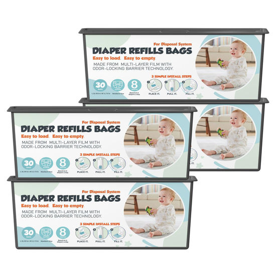 Picture of Diaper Pail Refills Bags with 30 Bags Compatible with Genie Easy Roll Signature and Platinum Diaper Pails, 7-Layer Odor-Barrier Technology, 4 Pack (120 Bags)
